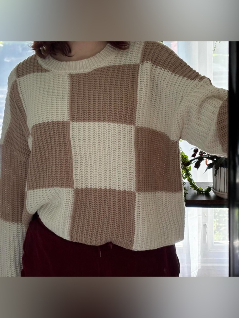 Cropped checker sweater